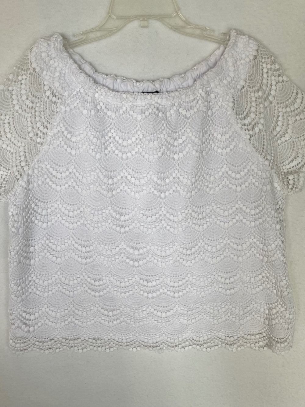 Talbots White Crochet Lace Blouse with Elastic Neck Cottage Boho Coquette 2Xp - Picture 9 of 12